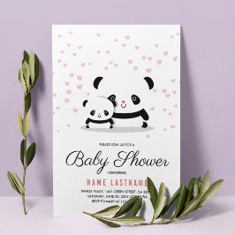 Stylish Cute Panda Beer Girl Baby shower Invite Kaart