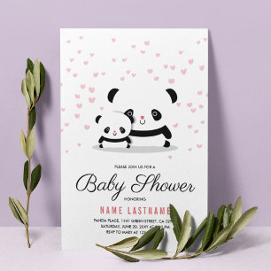 Stylish Cute Panda Beer Girl Baby shower Invite Kaart