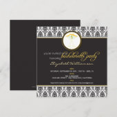 Stylish Damask Bachelorette Invite (geel) Kaart (Voorkant / Achterkant)