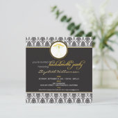 Stylish Damask Bachelorette Invite (geel) Kaart (Staand voorkant)