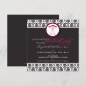 Stylish Damask Bachelorette Invite (roze) Kaart (Voorkant / Achterkant)