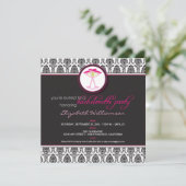 Stylish Damask Bachelorette Invite (roze) Kaart (Staand voorkant)