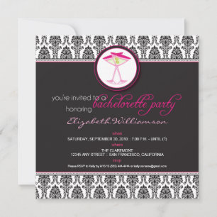 Stylish Damask Bachelorette Invite (roze) Kaart