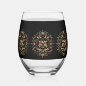 Stylish Damask Black Red Gold Pattern Wijnglas Zonder Voet (Achterkant)
