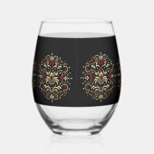 Stylish Damask Black Red Gold Pattern Wijnglas Zonder Voet (Rechts)
