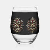 Stylish Damask Black Red Gold Pattern Wijnglas Zonder Voet (Links)