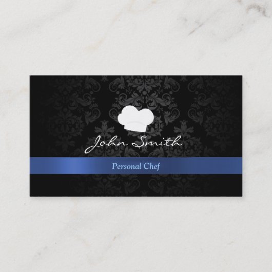 Stylish Damask Blue Ribbon Chef Visitekaartje (Voorkant)