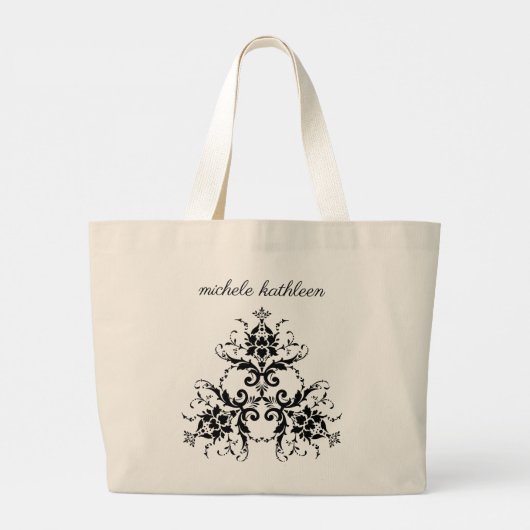 Stylish Damask Monogram Grote Tote Bag (Achterkant)