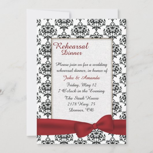 Stylish Damask Wedding Rehearsal Dinner Invitation Kaart (Voorkant)