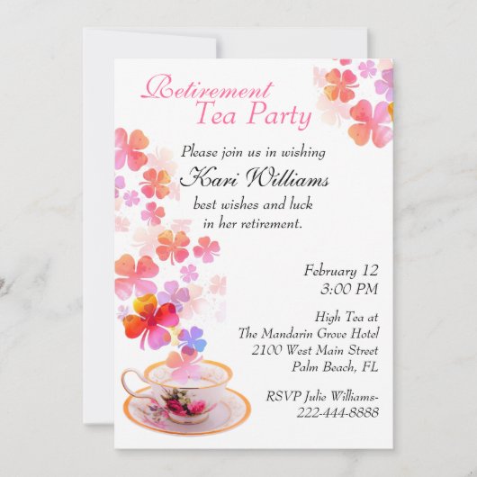 Stylish Dames Retirement Tea Party Invitation Kaart (Voorkant)