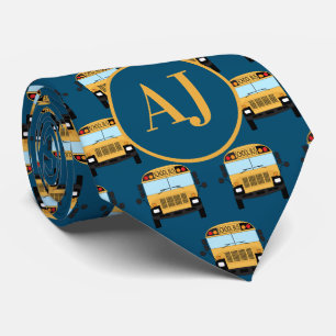 Stylish Dark Blue Monogrammed School Bus Driver Stropdas