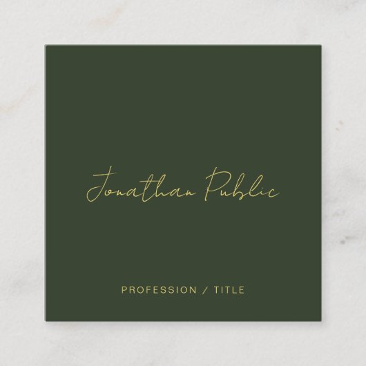 Stylish Dark Green Calligraphy Gold Text Trendy Vierkante Visitekaartje (Voorkant)