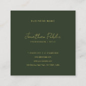 Stylish Dark Green Calligraphy Gold Text Trendy Vierkante Visitekaartje (Achterkant)