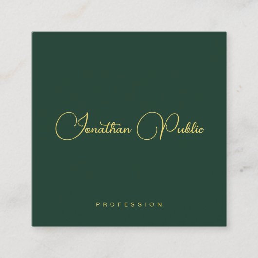 Stylish Dark Green Gold Text Typography Glossy Vierkante Visitekaartje (Voorkant)