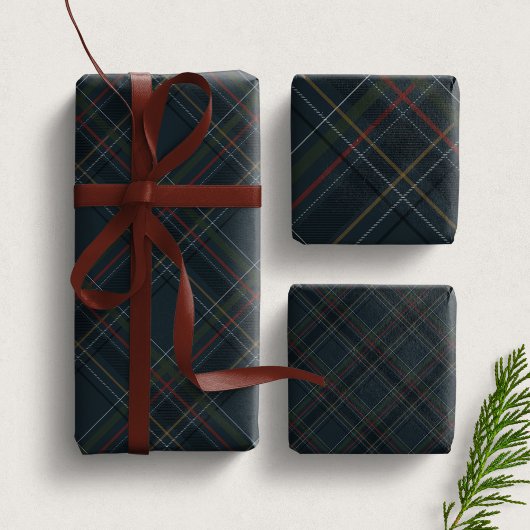 Stylish dark navy blue Christmas plaid holiday Inpakpapier Vel