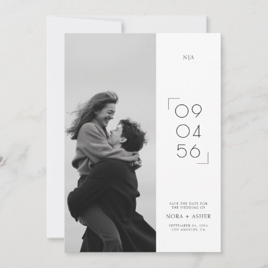 Stylish Date Modern Monogram Wedding Photo Save The Date (Voorkant)