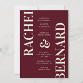 Stylish Deep Burgundy Typography QR Code Wedding Kaart (Voorkant)