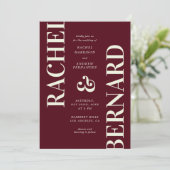 Stylish Deep Burgundy Typography QR Code Wedding Kaart (Staand voorkant)