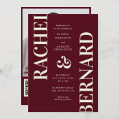 Stylish Deep Burgundy Typography QR Code Wedding Kaart (Voorkant / Achterkant)