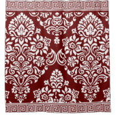 Stylish Deep Red Floral Damask Greek Key Douchegordijn (Voorkant)
