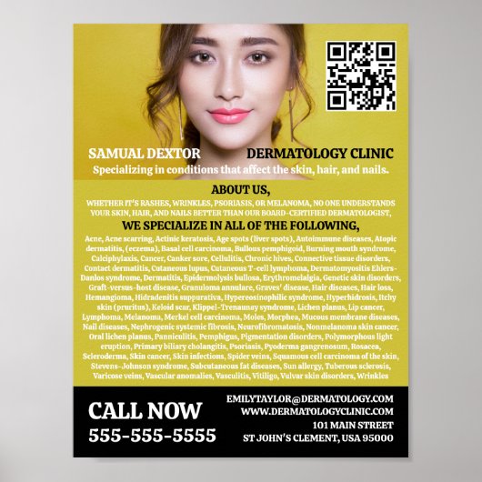 Stylish Dermatologist, Dermatology Clinic, QR Code Poster (Voorkant)