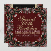 Stylish Diamond Elegance 60th Birthday Invitations Kaart (Voorkant / Achterkant)