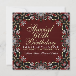 Stylish Diamond Elegance 60th Birthday Invitations Kaart