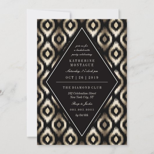 Stylish Diamond Ikat Pattern Bachelorette Party Kaart (Voorkant)