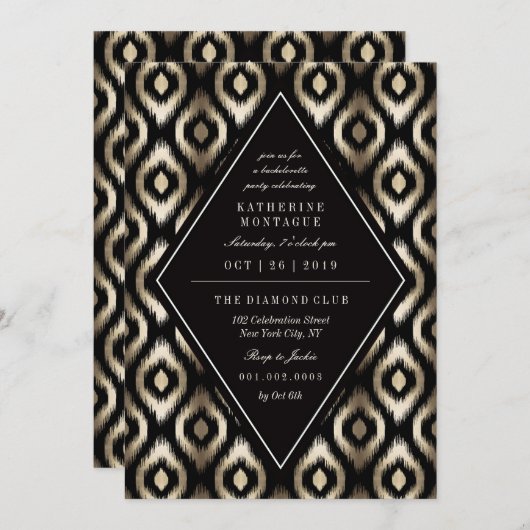 Stylish Diamond Ikat Pattern Bachelorette Party Kaart (Voorkant / Achterkant)