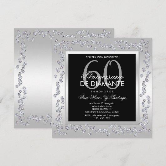 Stylish Diamonds Silver 60th Wedding Anniversary Kaart (Voorkant / Achterkant)