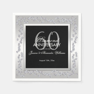 Stylish Diamonds Silver 60th Wedding Jubileum Servet