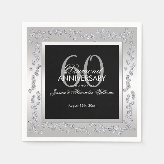 Stylish Diamonds Silver 60th Wedding Jubileum Servet (Voorkant)