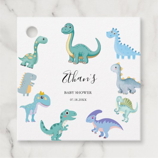Stylish Dinosaur Baby Shower White Bedankjes Labels (Voorkant)
