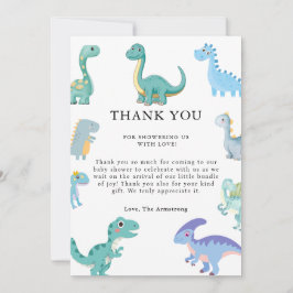 Stylish Dinosaur Baby Shower White Bedankkaart