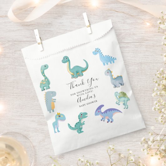 Stylish Dinosaur Baby Shower White Bedankzakje (Geknipt)