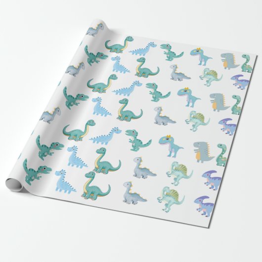 Stylish Dinosaur Baby Shower White Cadeaupapier (Uitgerold)