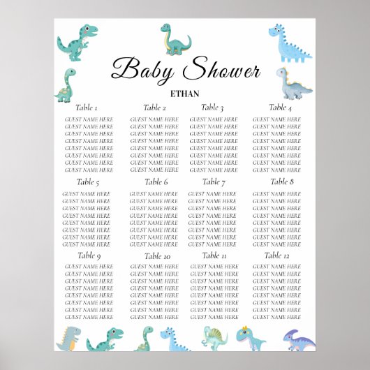 Stylish Dinosaur Baby Shower White Poster (Voorkant)