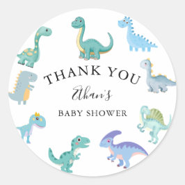 Stylish Dinosaur Baby Shower White Ronde Sticker