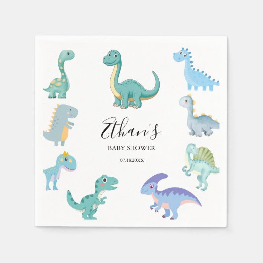 Stylish Dinosaur Baby Shower White Servet (Voorkant)
