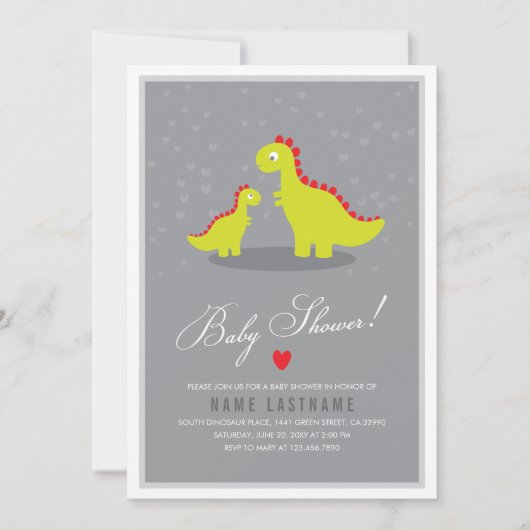 Stylish Dinosaur Gray Baby shower Invitation Kaart (Voorkant)