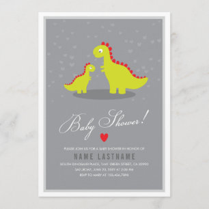 Stylish Dinosaur Gray Baby shower Invitation Kaart