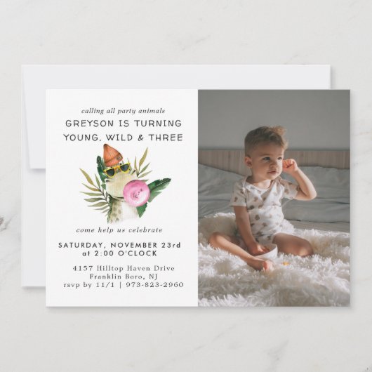 Stylish Dinosaur | Uitnodiging van de partij Birth (Voorkant)