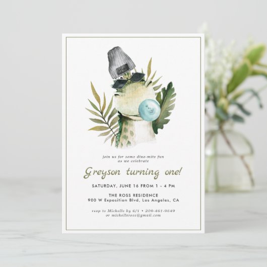 Stylish Dinosaur | Uitnodiging van de partij Birth (Staand voorkant)