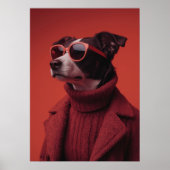 Stylish Dog Portrait in Red Poster (Voorkant)