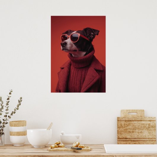 Stylish Dog Portrait in Red Poster (Keuken)