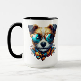 Stylish Dog With Glasses Colorful Modern Pet Art Mok