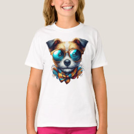 Stylish Dog With Glasses Colorful Modern Pet Art T-shirt
