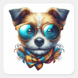 Stylish Dog With Glasses Colorful Modern Pet Art Vierkante Sticker