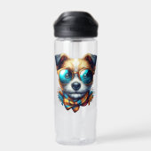 Stylish Dog With Glasses Colorful Modern Pet Art Waterfles (Achterkant)