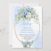 Stylish Dusty Blue Flowers Greenery Baby Shower Kaart (Voorkant)
